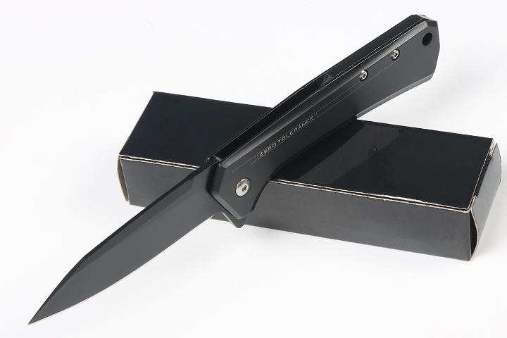 Black steel no logo blank folding camping hunting knife UD407671